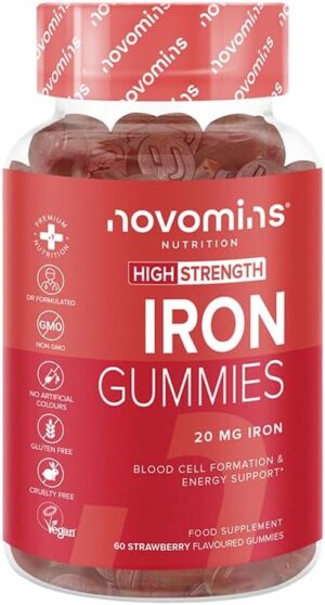 Iron Gummies – High Strength 20mg Iron – Vegan & Gluten Free – Iron Supplements for Women & Men – Alternative to Iron Tablets & Iron Drops – Immune System & Energy Booster – 1-Month Supply – Novomins