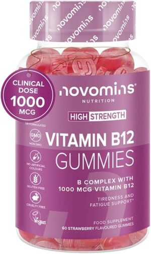 Vitamin B12 Gummies – Vegan – High Strength – 1 Month Supply – Vitamin B12 1000 MCG – Enriched with Vitamin C, B1, B2, B6, Biotin – Vitamin B12 Gummies Made by Novomins…