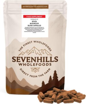 Sevenhills Wholefoods Organic 7 Mushroom Blend Capsules, Pack of 120, Blend of Lion’s Mane, Reishi, Chaga, Cordyceps, Tremella, Maitake & Shiitake