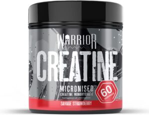 Warrior Creatine Monohydrate Powder 300g – Micronised – Proven to Improve Physical Performance and Recovery, 5g Servings (Savage Strawberry)