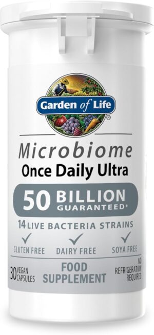 Garden of Life Microbiome Once Daily Ultra Supplements | 30 Vegan Capsules Made in Italy | 50 Billion CFU 14 Strains | Gluten, Dairy & SOYA Free – Vegan