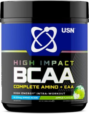 USN Complete Amino & EAA Intra Workout Powder, Apple Flavour – 400g, Vegan Energy Drink, Premium BCAA Amino Acids & Glutamine Recovery Drink, High Impact Pre Workout & Post Workout Shake