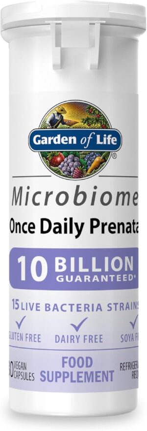Garden of Life Microbiome Once Daily Pregnancy Supplements | 30 Vegan Capsules Made in Italy | 10 Billion CFU 15 Strains and Folate | Gluten, Dairy & SOYA Free – Vegan