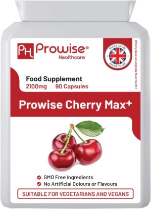 Montmorency Cherry Capsules 2100mg – 90 Vegan Supplements I Prowise CherryMax with 1500MG Montmorency Cherry & 600MG Black Cherry I Tart Cherry Capsules I Made in The UK by Prowise Healthcare