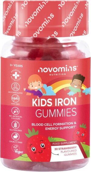 Kids Iron Gummies – Iron Supplement for Kids – Energy & Immune System – Vegan – 1 Month Supply – Kids Vitamins – 30 Chewable Kids Vitamins – Childrens Iron – Kids Iron Gummies by Novomins