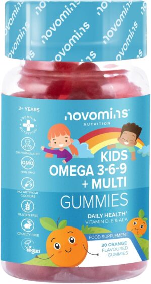 Kids Omega 3 6 9 Gummies – Kids Multivitamin E & D – Vegan – 1 Month Supply – Chewable Childrens Omega 3 6 9 Supplement – Plant Based Alternative to Fish Oil – Kids Vitamins by Novomins