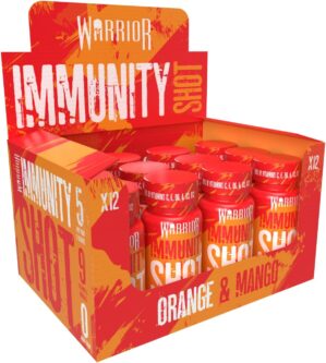 Warrior Immunity Shot 12 x 60ml – 9 Vitamins & Minerals – Ginger Extract, Turmeric, Zinc, Iron, Selenium, Vitamin Complex C/E/B6/A/D3/B12, Liquid – Immune Support Booster (Orange & Mango)