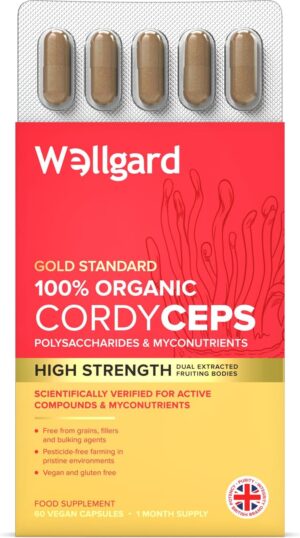 Wellgard Organic Cordyceps Mushroom Capsules – Cordyceps Supplement, Dual Extracted, Easy to Use, 60 Capsules