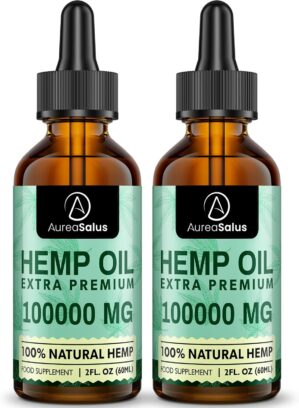 AureaSalus Premium Natural Oil 100000MG, 100% Natural Ingredients, Enrich Omega 3-6-9, Anxiety & Improve Sleep, GMO-Free (60.00 ml (Pack of 2))