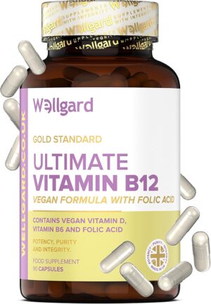 Wellgard Vegan Vitamin B12 High Strength by Wellgard – Folic Acid, Vitamin B6, Vitamin D3, B12 Supplement for Men & Women, Made in UK
