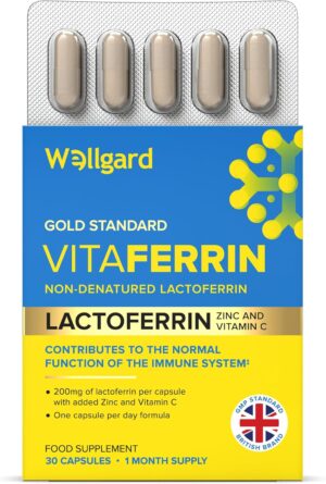 Wellgard Vitaferrin – Triple Action Immune Supplement with Lactoferrin, Zinc & Vitamin C, Immunity Supplement, 30 Capsules