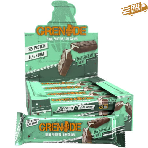 Grenade High Protein, Low Sugar Bar – Dark Chocolate Mint, 12 x 60 g